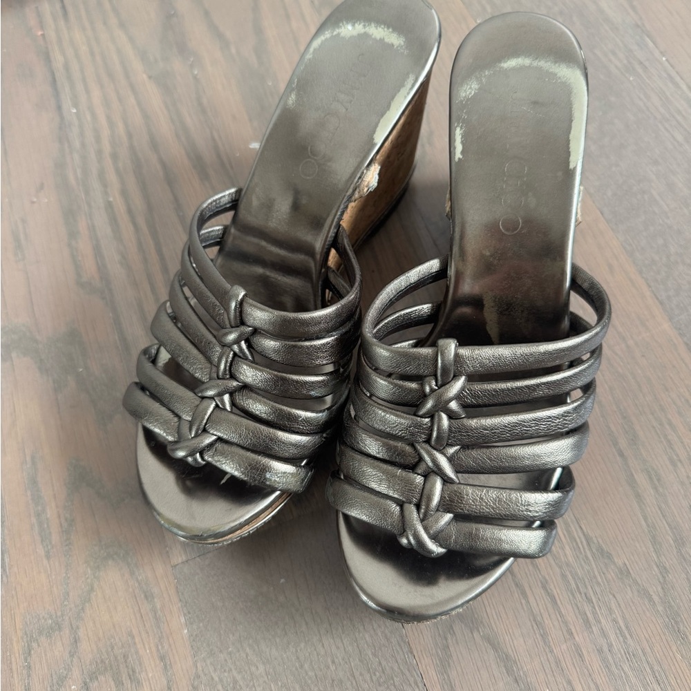 Jimmy Choo Metallic Wedge Heel Sandals